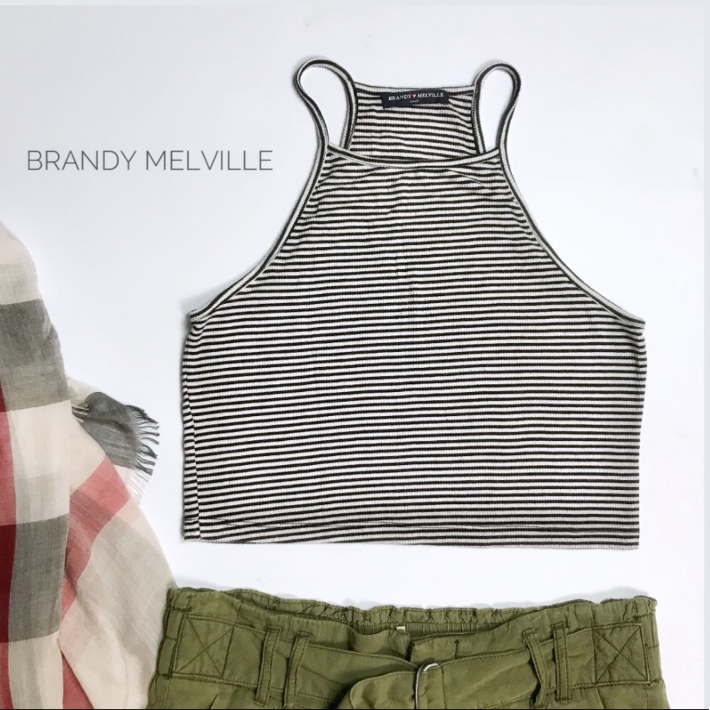 Brandy Melville Halter Crop Top Stripe Ribbed Tank